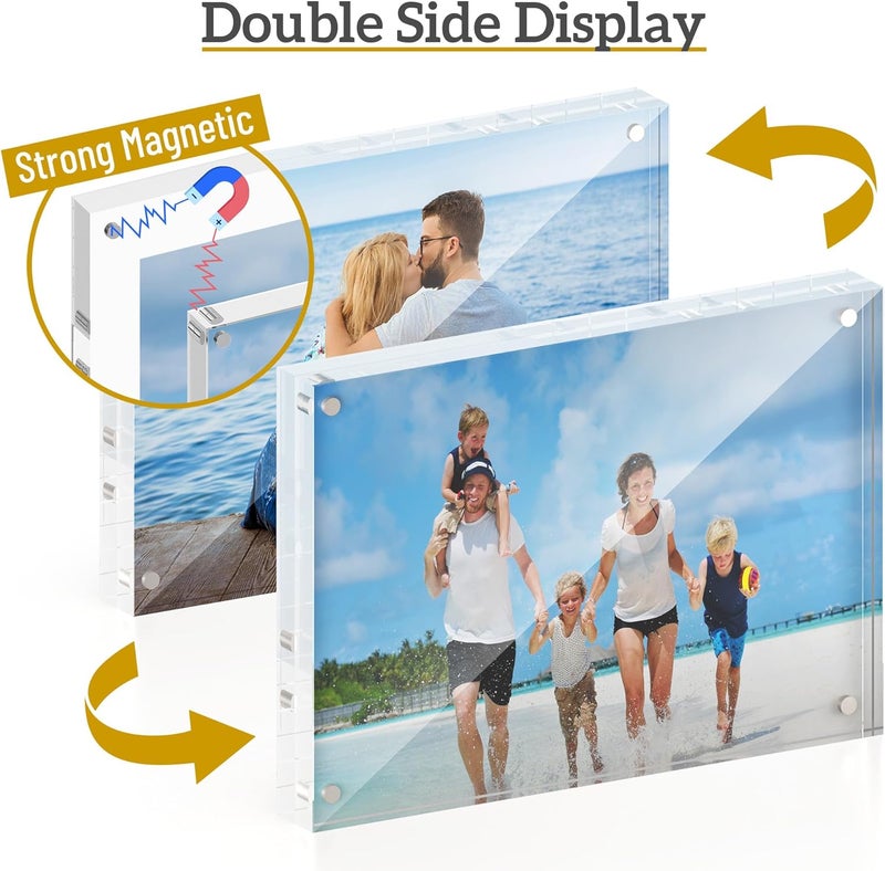 ATZYmolin 5x7 Acrylic Picture Frame 5 Pack, 20mm Thick Magnetic Double Sided Display 20% Thicker- Frameless Clear Transparent Photo Frame for Desktop/Tabletop, Self Standing with Microfiber Cloth - Image 3